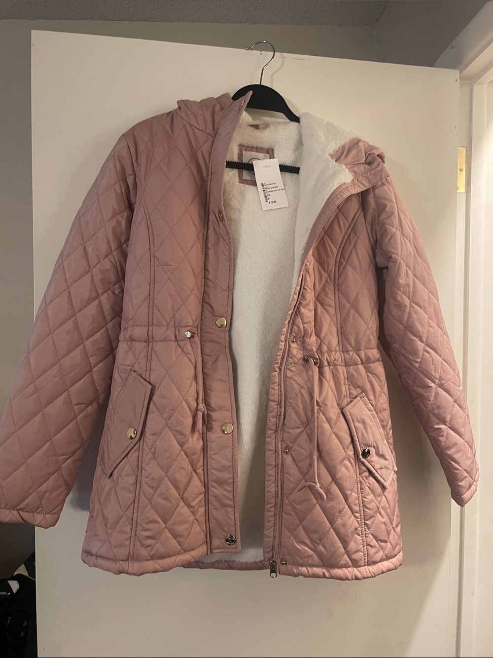 Quilted Hooded Jacket in Blush Pink with Sherpa Lining